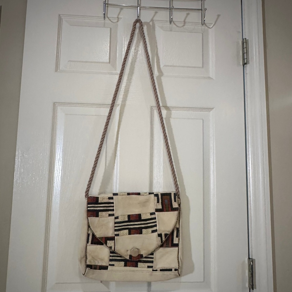 Vintage Leather Patchwork Tapestry Crossbody Bag Southwestern Boho Messenger